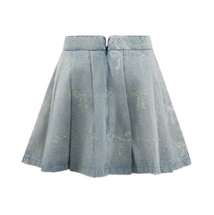 SPARKLE BOWS DENIM PLEATED SKIRT