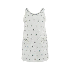 WHITE CRYSTAL HEART DENIM BOW DRESS