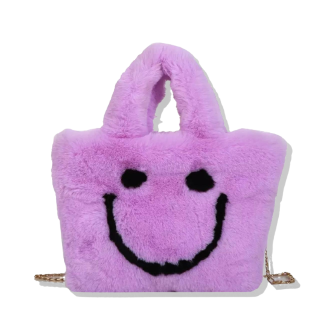 FUZZY TOTE BAG HAPPY FACE