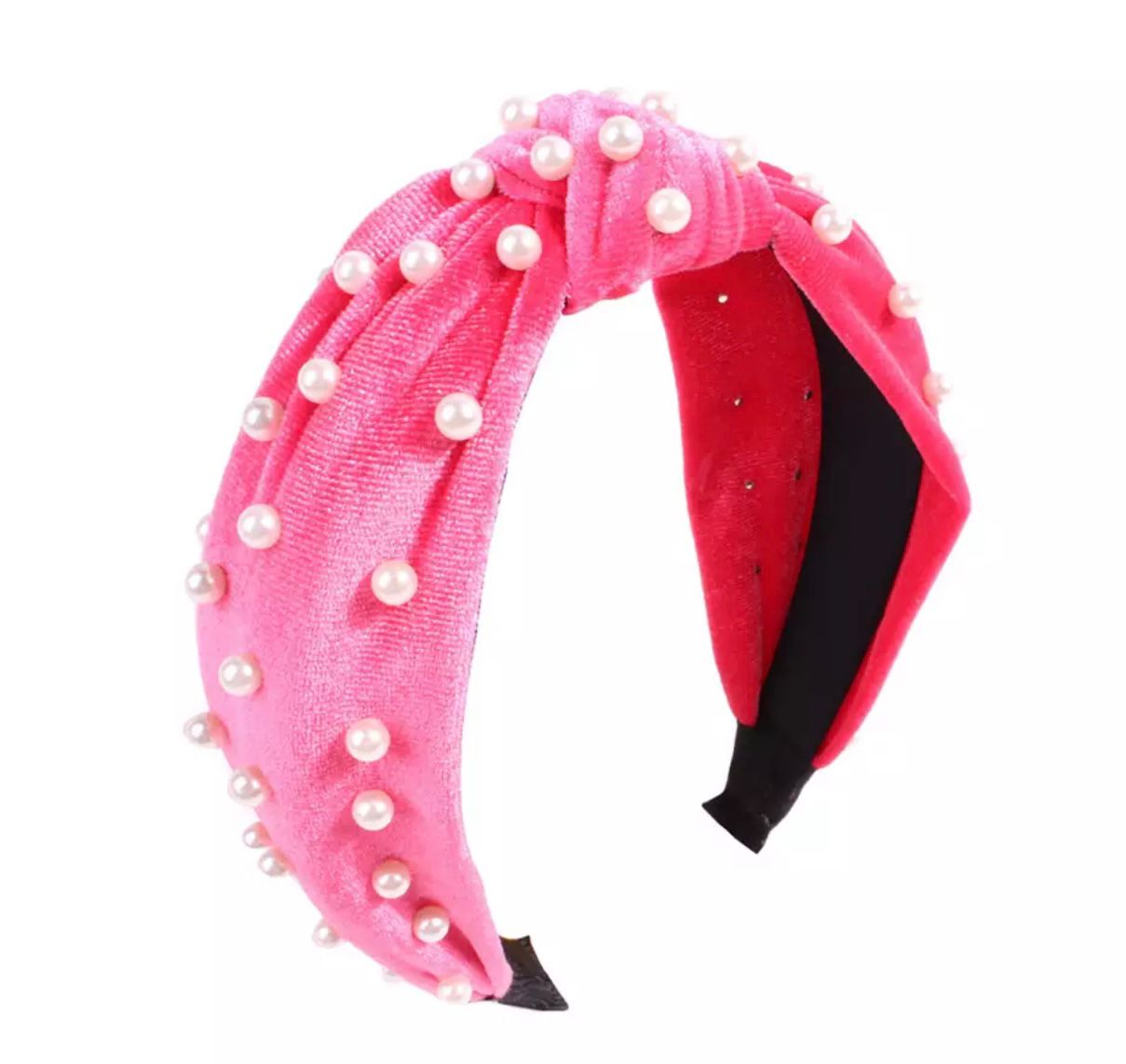 DIADEMA VELVET ROSA CON PERLAS