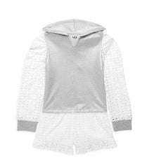 EYELET HOODIE HEATHER GRAY & WHITE SHORTS