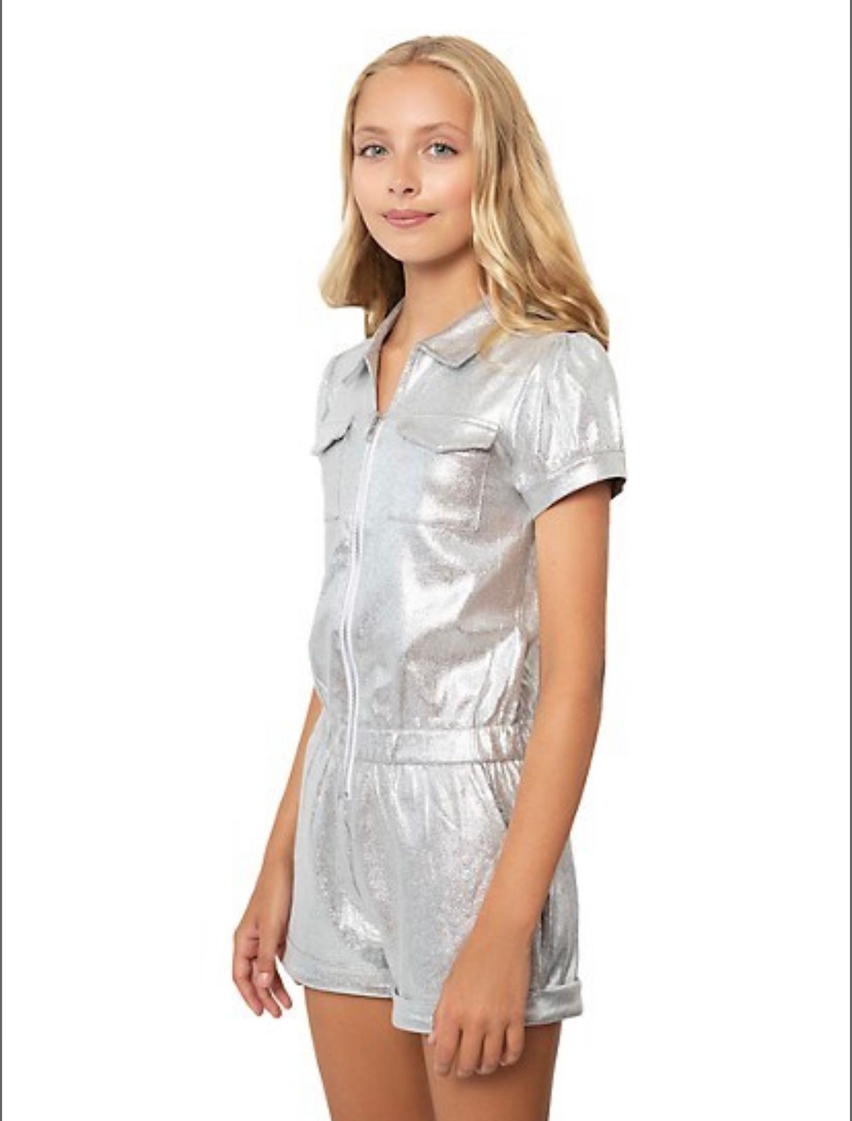 PUFF SLEEVE ROMPER SILVER