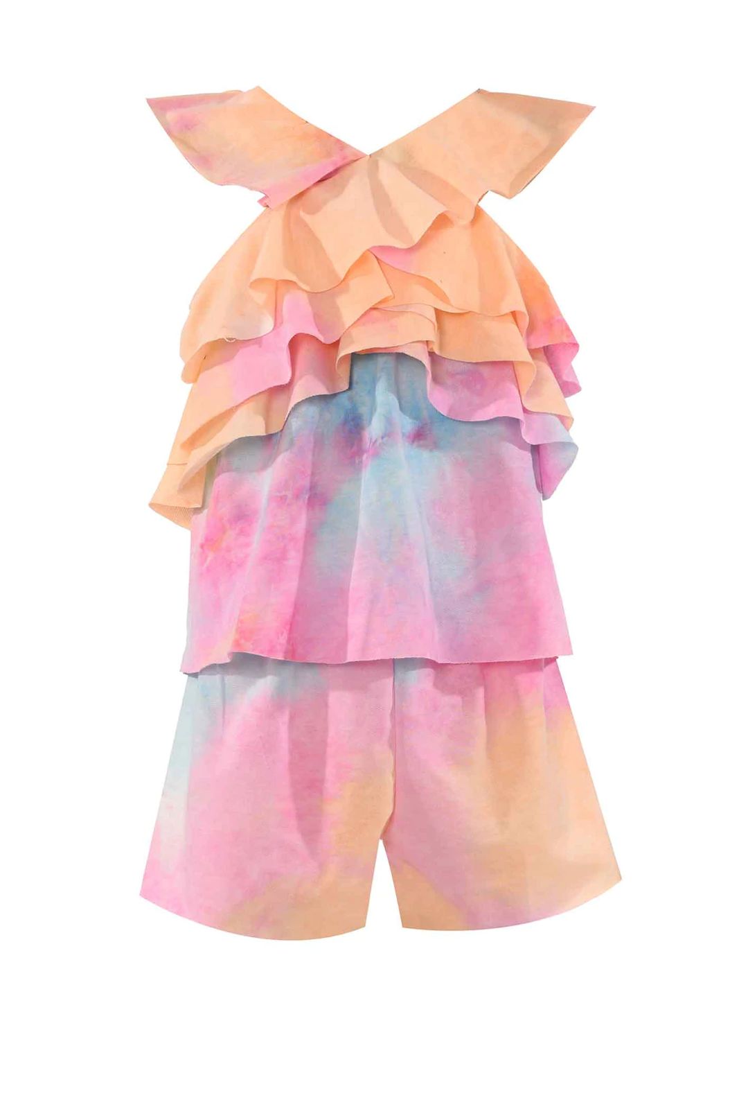 TIE DYE RUFFLE TIERED HALTER NECK KNIT ROMPER