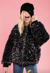 RAINBOW SEQUIN HOODED PUFFER