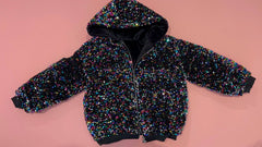 RAINBOW SEQUIN HOODED PUFFER