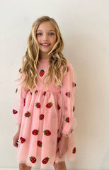 STRAWBERRY SHEER SLEEVE DRESS