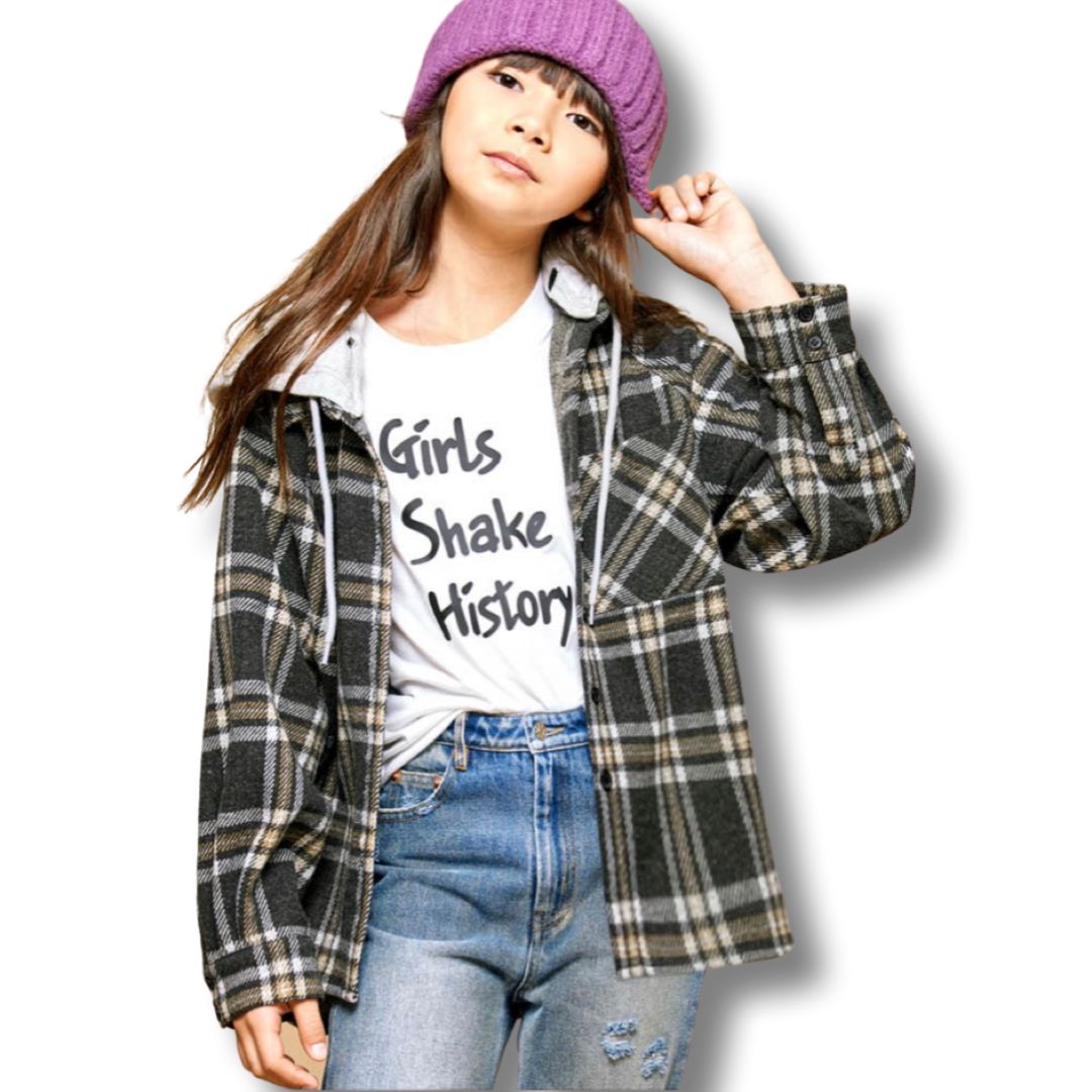 PLAID OVERSIZED SHIRT WITH HOODIE