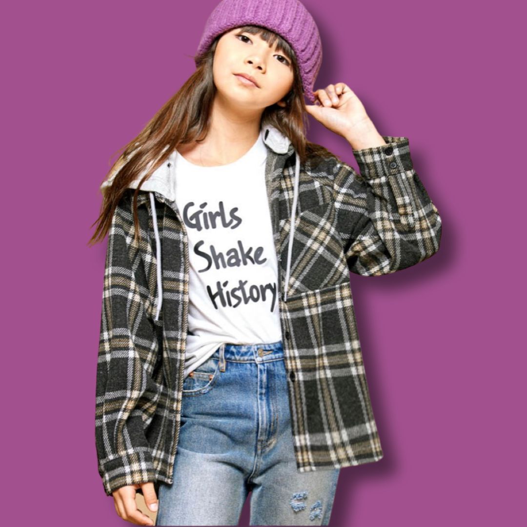 PLAID OVERSIZED SHIRT WITH HOODIE